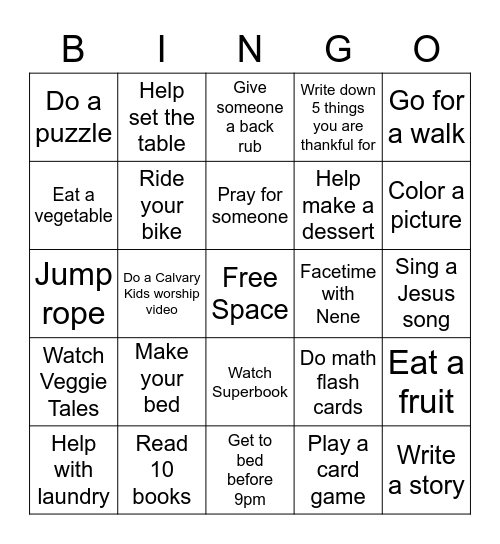 Tenley's Bingo Board Bingo Card