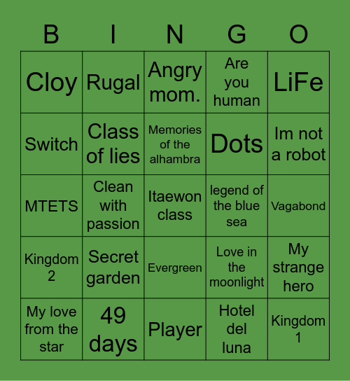 Drama Korea Bingo Card