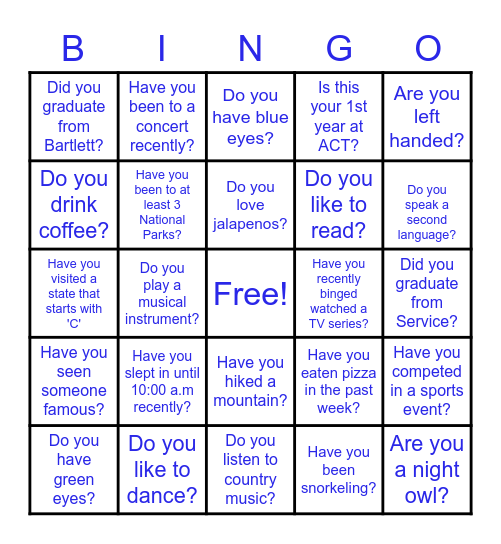 Conversation BINGO ACT Bingo Card