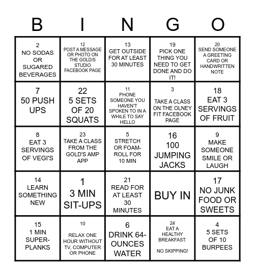 GOLD'SFIT"NESS" CHALLENGE Bingo Card