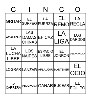 CINCO Bingo Card