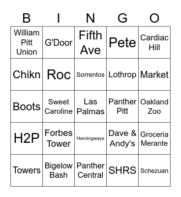 Pitt Bingo Card