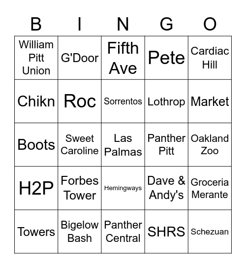 Pitt Bingo Card