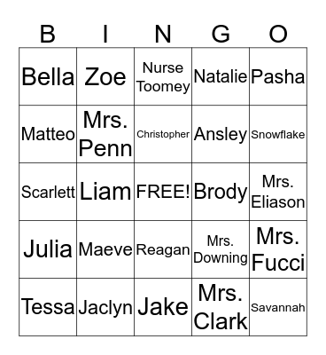 NAMES Bingo Card
