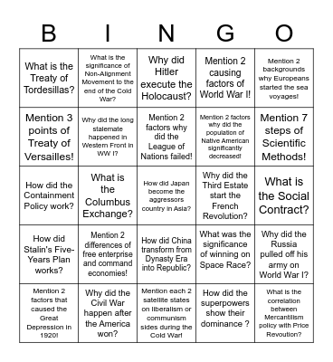 Social Sciences BINGO Card