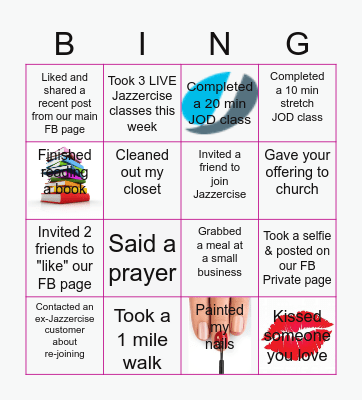 Jazzercise Paola Fitness Bingo Card