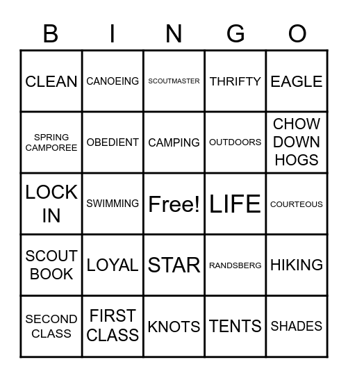 Troop 542 Bingo Card