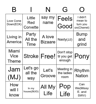 classic 80's /90's rb songs Bingo Card