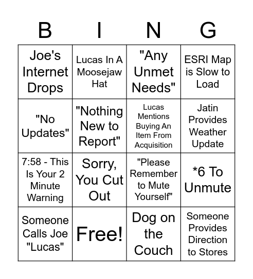 8am Call Bingo Card