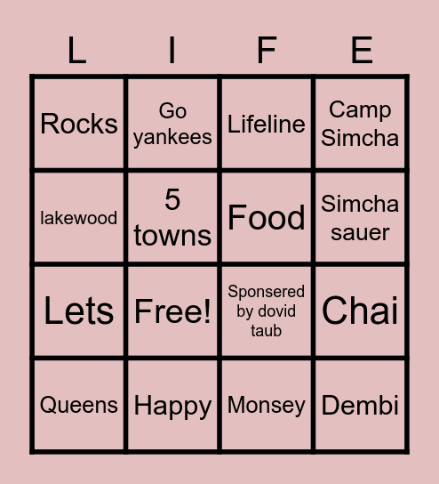 Chai Lifeline Bingo Card