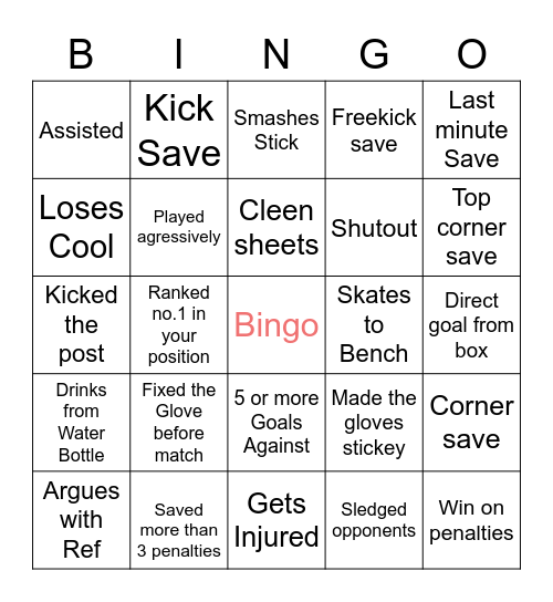 Goalie Bingo Card