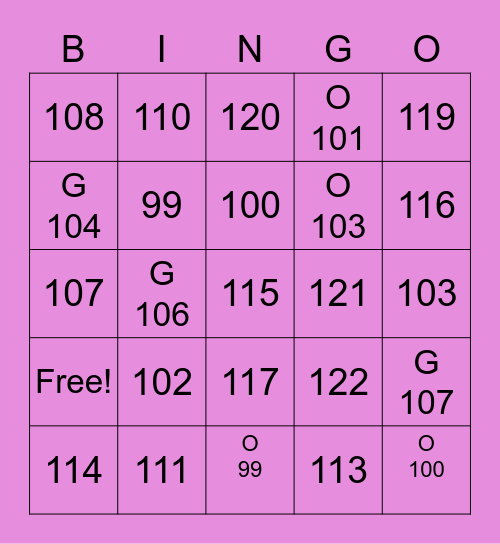 99 to 100 hurdens bingo Card