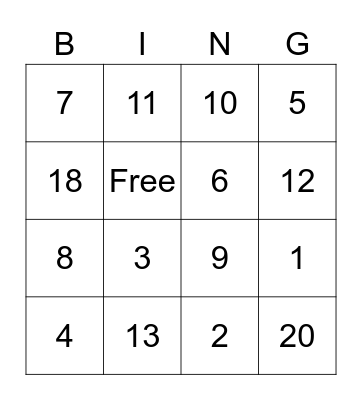 Number Bingo Card