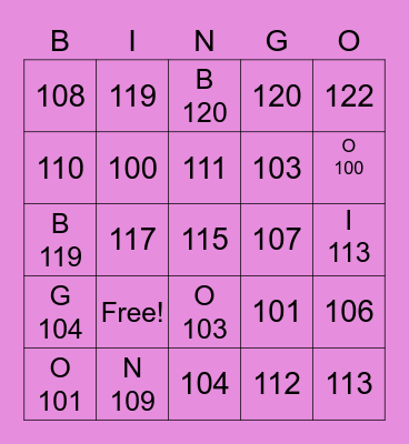 99 to 100 hurdens bingo made by Rachel Eng Bingo Card