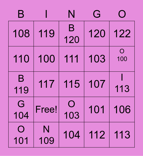 99 to 100 hurdens bingo made by Rachel Eng Bingo Card