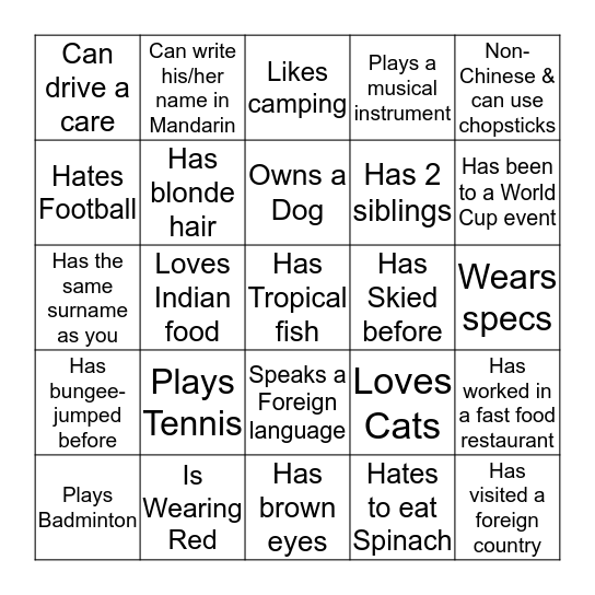 B I N G O Bingo Card