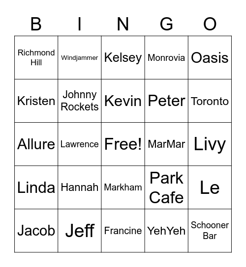 Family Bingo Card