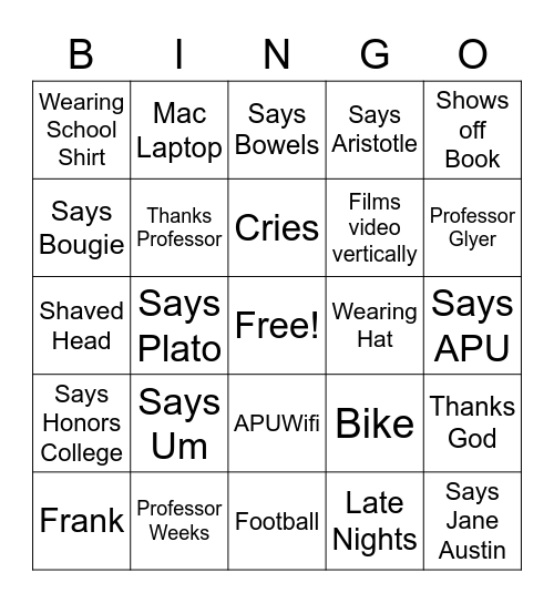 Untitled Bingo Card