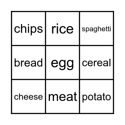 Food Bingo Card