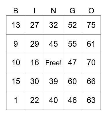 Beihoff Bingo Card Bingo Card
