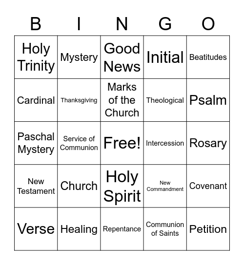 3rd Grade Faith Formation Bingo Card