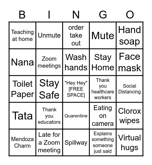 Zoom Bingo Card