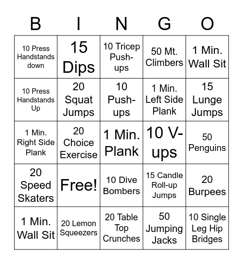 Strength Bingo Card