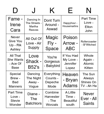 THE HORSE SHOE BAR ROCK 'N' ROLL BINGO Card