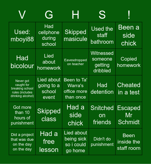 Victoria Girls' High School edition Bingo Card