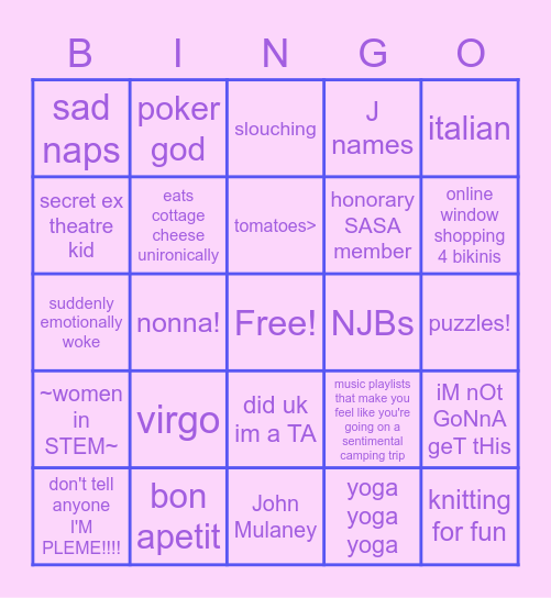 MARINA BINGO Card