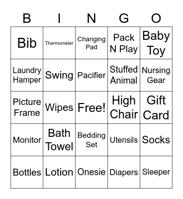 Baby Shower Bingo Card