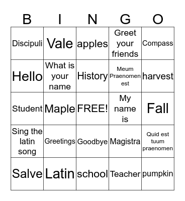 Greetings Bingo Card