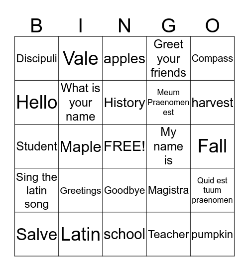 Greetings Bingo Card