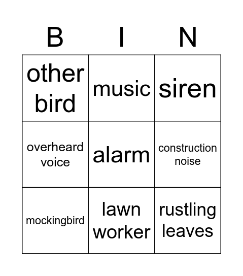 Audio Bingo Card