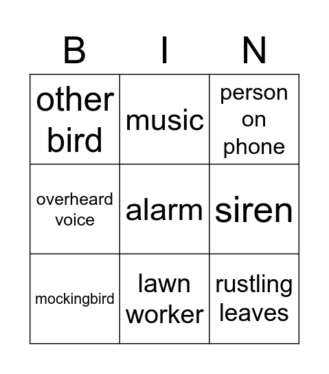 Audio Bingo Card