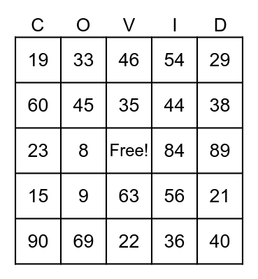 COVID BINGO Card
