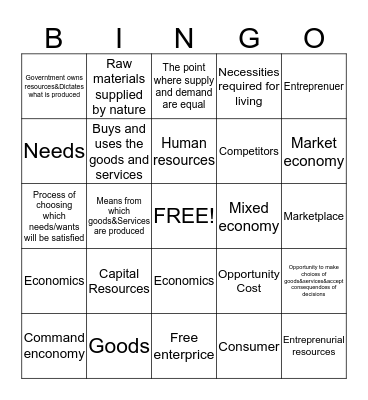 Vocabulary Bingo Card