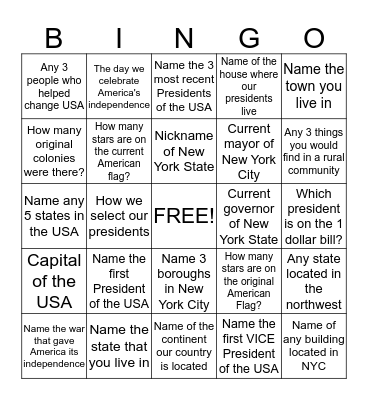 Social Studies Bingo  Bingo Card