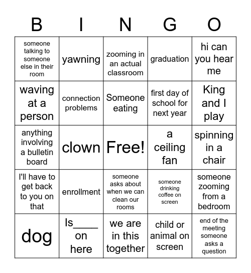 Zoomingo Bingo Card