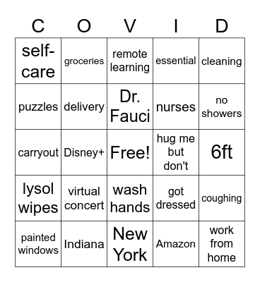 Quarantined by COVID19 Bingo Card