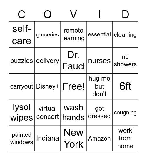 Quarantined by COVID19 Bingo Card