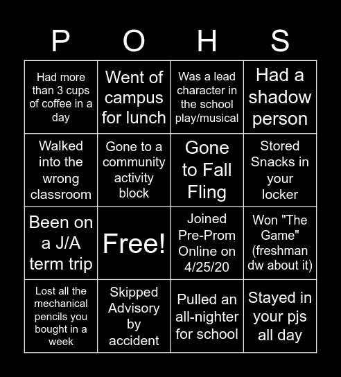 POHS Bingo Card