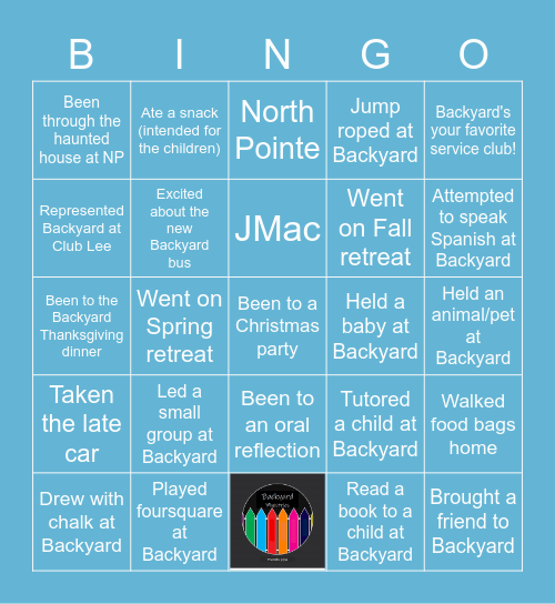 Backyard Ministries Bingo Card