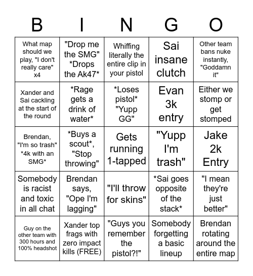 Faceit Csgo Team Expirence Bingo Card