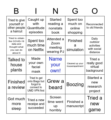 EDMS Working-from-home Bingo Card