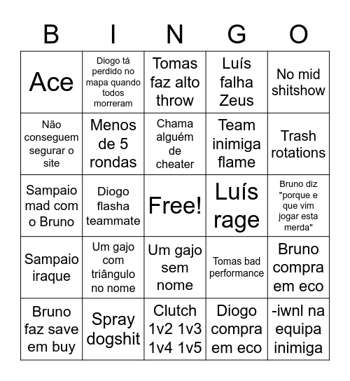Cs go bingo Card