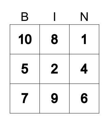 Number Bingo Card