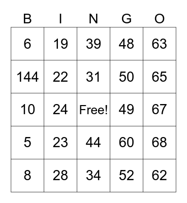 MULTIPLICATION Bingo Card
