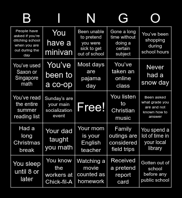 Homeschooler Bingo Card