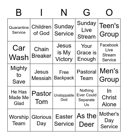 Good Shepherd Church Bingo Card